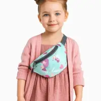 Сумка поясная детская для девочки на молнии, голубая