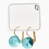 Серьги пластик "Шар №14", цвет морской в золоте