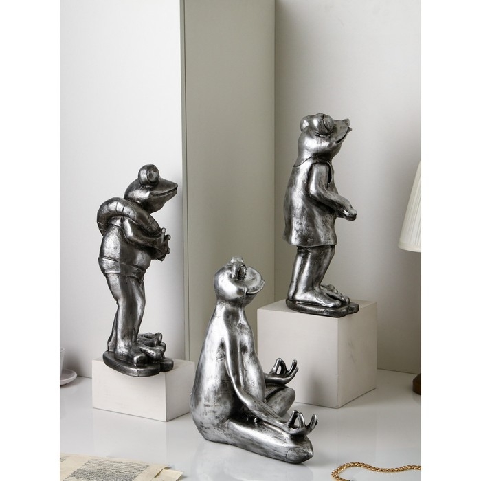 Набор фигур «Лягушки», полистоун, 38 см, цвет серебро Набор фигур «Лягушки», полистоун, 38 см, цвет серебро