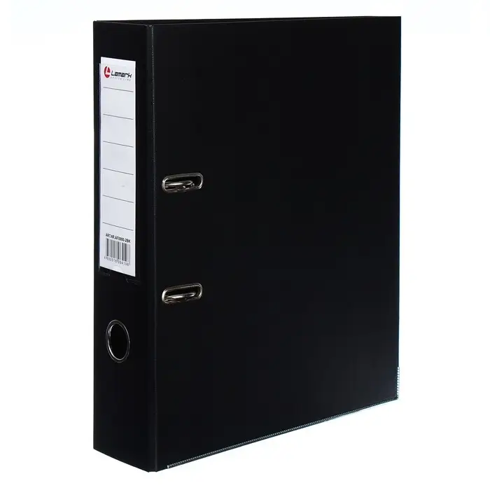 Папка-регистратор А4, 75 мм, Lamark, ПВХ, двухстороннее покрытие, металлическая окантовка, карман на корешок, собранная, черный/черный Папка-регистратор А4, 75 мм, Lamark, ПВХ, двухстороннее покрытие, металлическая окантовка, карман на корешок, собранная, черный/черный