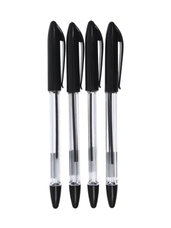 Набор шариковых ручек, 4 штуки, узел 0.5 мм, чёрный стержень, резиновый упор, прозрачный корпус