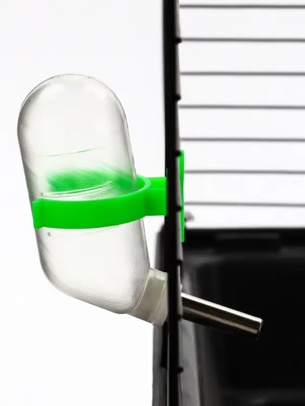 Поилка для грызунов, 60 мл, 12&times;4 см, с металлическим носиком, прозрачная, зелёное крепление