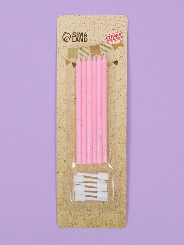 Свечи для торта  Свечи для торта "Розовая вечеринка", 6 шт, блестящие розовые