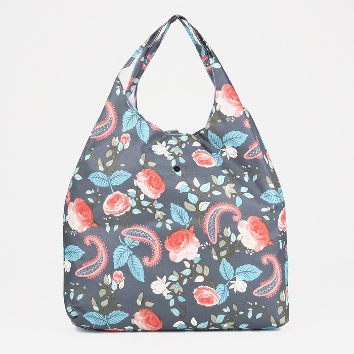 Сумка хозяйственная на кнопке, складная, цвет серый/разноцветный Сумка хозяйственная на кнопке, складная, цвет серый/разноцветный