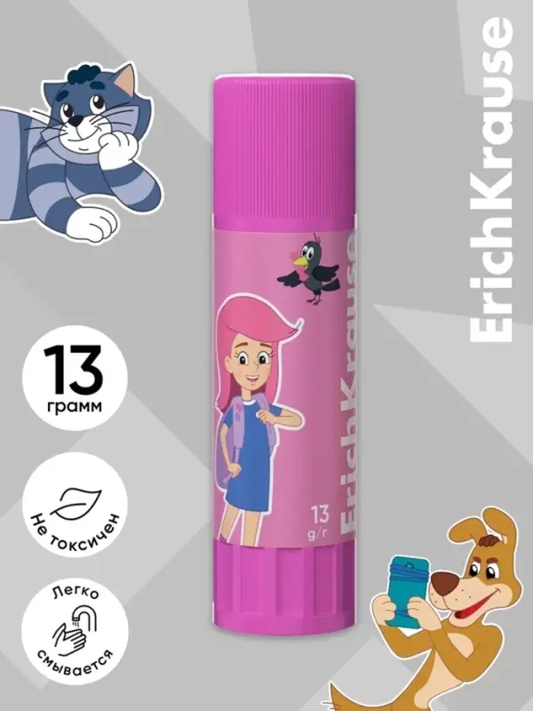 Клей-карандаш, ErichKrause EasyStick Простоквашино, PVP, экономичный расход, 15 г, МИКС