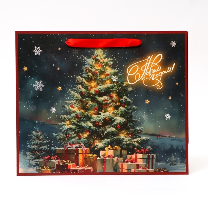 Новый год. Пакет подарочный новогодний бумажный,  Новый год. Пакет подарочный новогодний бумажный, "Ёлка", 31 х 26 х 11 см.