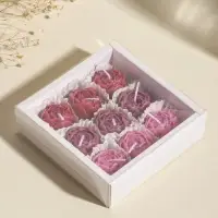 Набор свечей декоративных "Пионы" 9 шт 3,5х3,5х2,5 см розово-фиолетовые 14х14х4 см