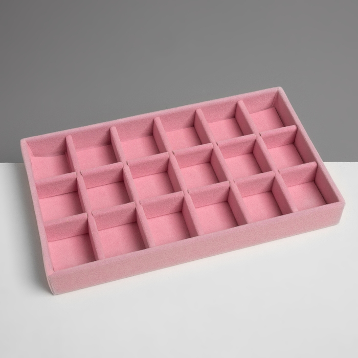 Подставка для украшения 18 ячеек, флок, 21×12,3×2,5 см, цвет розовый