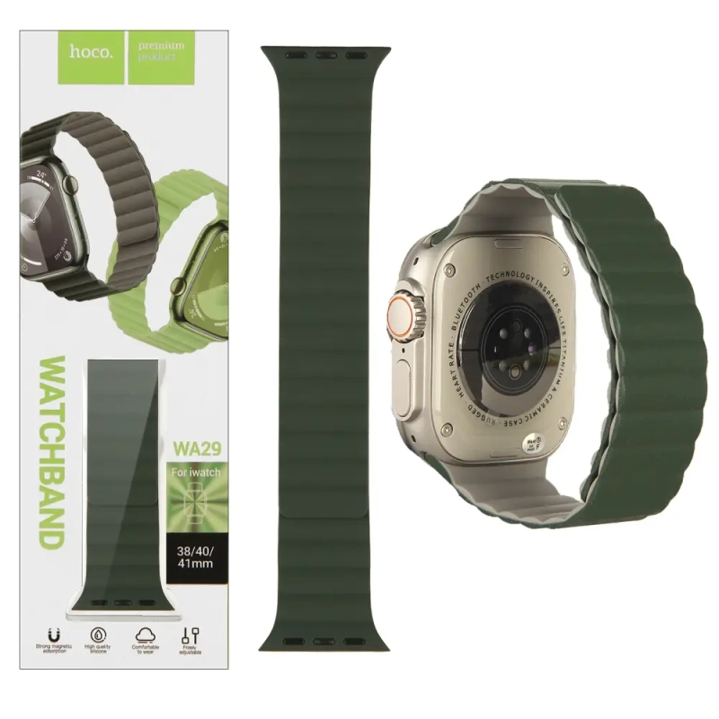 Ремешок для Apl watch 38/40/41mm WA29 magnetic silicone strap Emerald green/gray HOCO