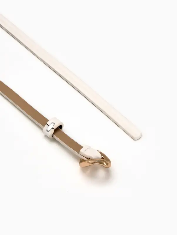 Ремень женский тонкий, 110&times;1 см, золотистая пряжка металл, белый