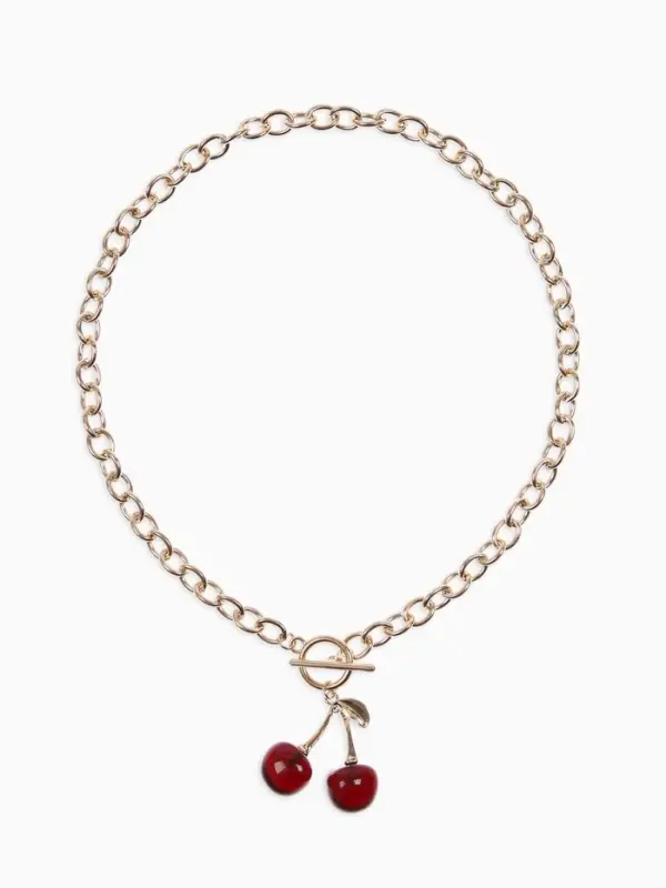 Кулон-цепь крупная "Вишня", цвет красный в золоте 40+удл