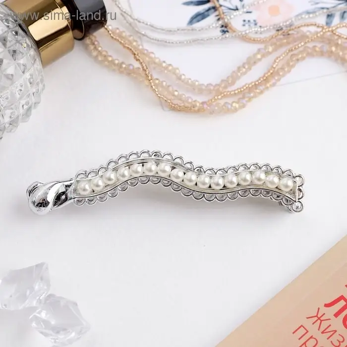 Банан для волос «Тайна морей», 9.5 см, бусины, ажур, волна, серебро Банан для волос «Тайна морей», 9.5 см, бусины, ажур, волна, серебро