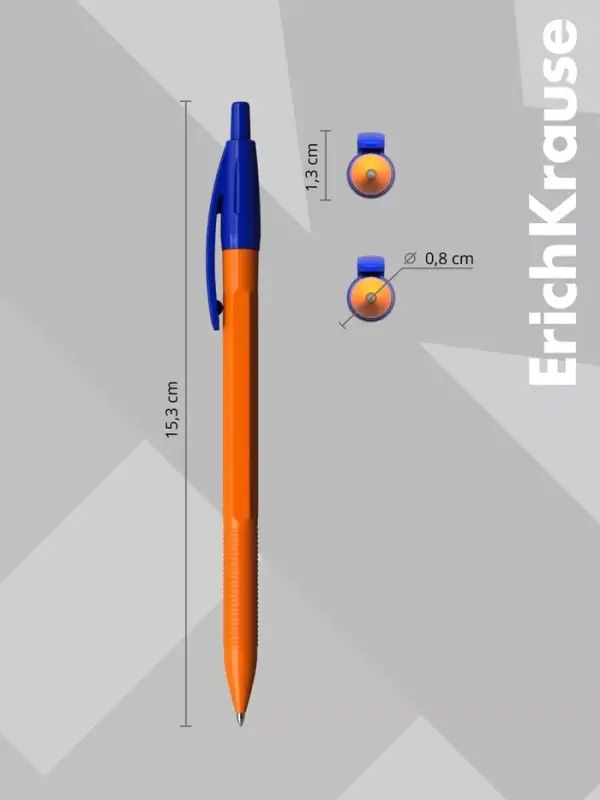 Ручка шариковая ErichKrause. R=301 Matic Orange, автоматическая, синий стержень, узел 0.7 мм