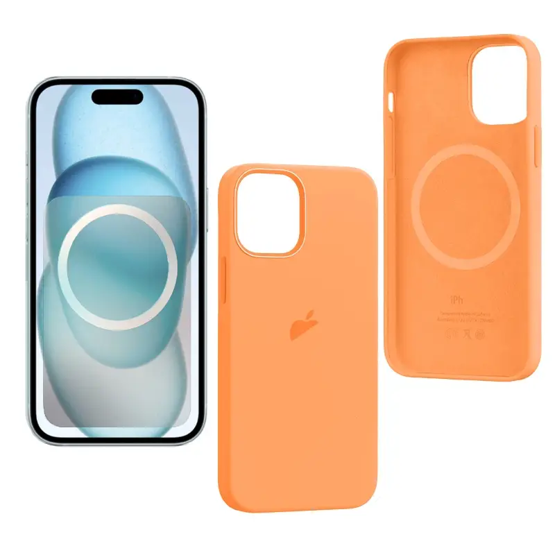 Чехол iPh 15 Plus Silicon Case 100% ORG (MagSafe + анимация NFC) c LOGO Orange Sorbet