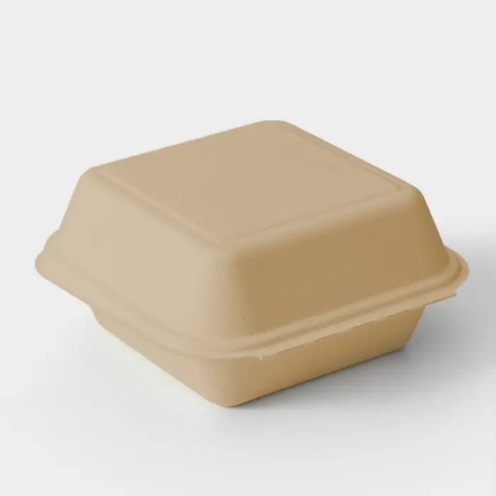 Ланч - бокс, коробка для бенто-торта и бургера, 15.2&times;15.2&times;8 см, сахарный тростник, 50 шт./уп, бежевый