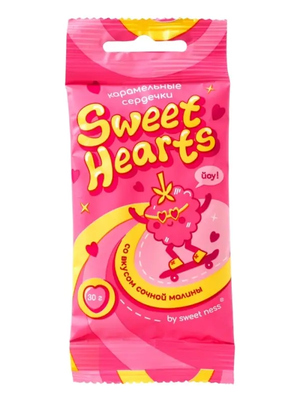 Леденец фигурный Sweet Ness флоу-пак Sweet Hearts, со вкусом малины, 30 г