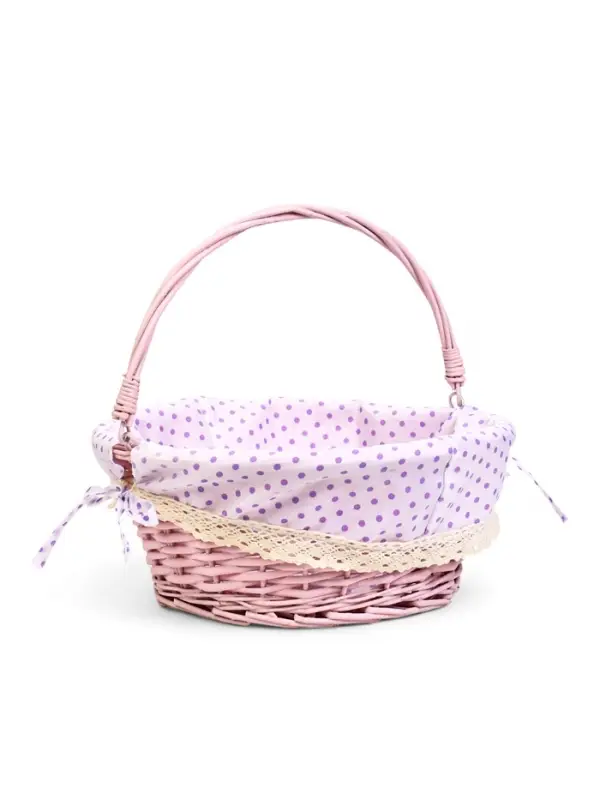 Корзина плетеная 32 х 32 х 14 см, ручка h=14 см розовый  ткань Корзина плетеная 32 х 32 х 14 см, ручка h=14 см розовый  ткань