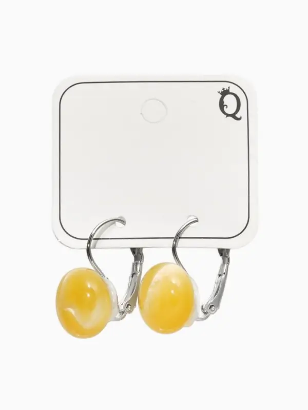 Серьги пластик "Таблетка" кошачий глаз, цвет бежевый в серебре