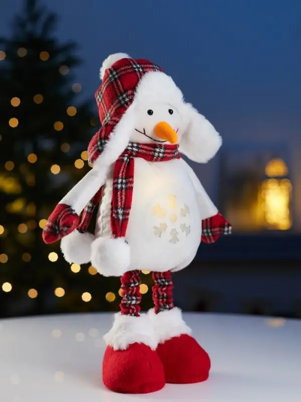 Фигура текстиль «Снеговик» 40-60 см, телеск-е ножки, 1LED, LR1130х3 (в компл.), Т/БЕЛЫЙ