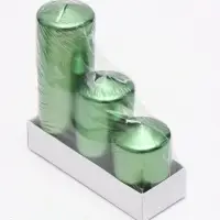 Свеча столбик 5&times;7.5, 10, 15 см, набор 3 шт., зелёный металлик