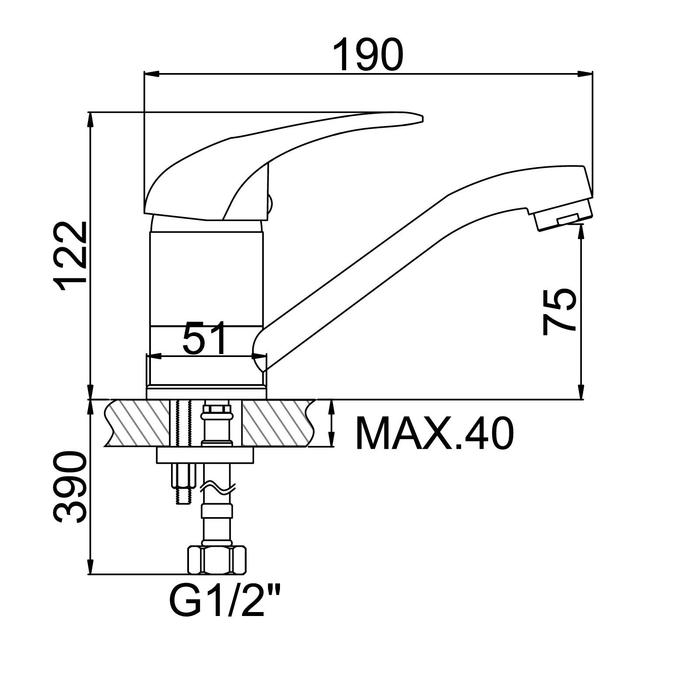 Cмеситель для кухни Accoona A4240, однорычажный, с гайкой, силумин, хром Cмеситель для кухни Accoona A4240, однорычажный, с гайкой, силумин, хром