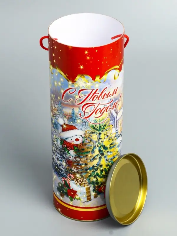 Подарочная коробка, тубус под бутылку «Золотая елочка» 120х345мм (325 мм внутр. Высота)¶