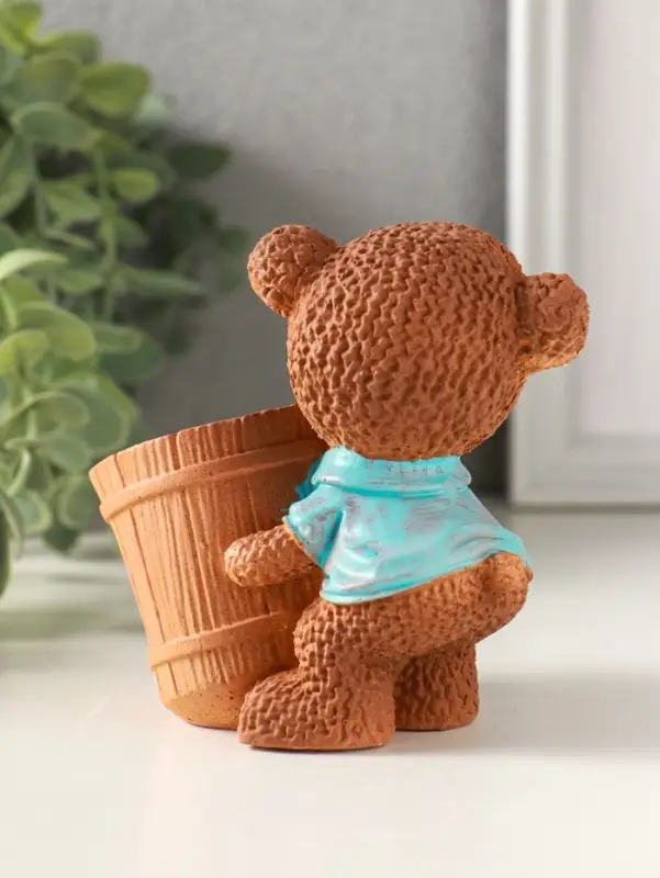 Подставка для мелочей &laquo;Медведь с горшком&raquo; 9&times;10&times;6 см, мультиколор, гипс