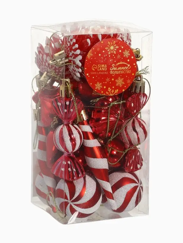 Набор украшений пластик 26 шт Набор украшений пластик 26 шт "Праздничный хоровод" 4 см, красный