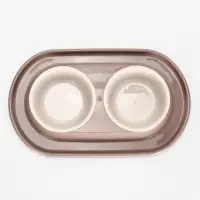 Миска двойная для животных &laquo;Мур-мяу&raquo;, 300 мл, на подставке, пластик, бежевая