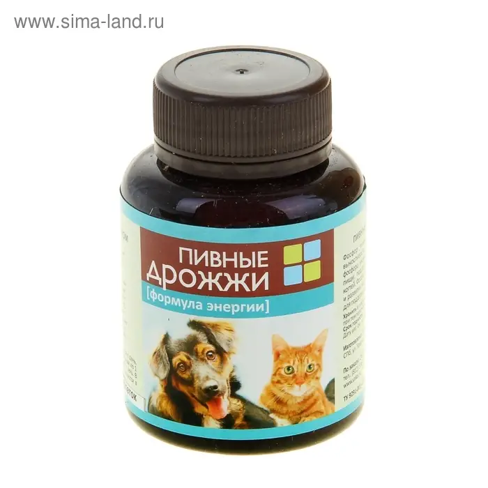 Пивные дрожжи  Пивные дрожжи "Формула энергии"  для кошек и собак, с фосфором, 80 таб