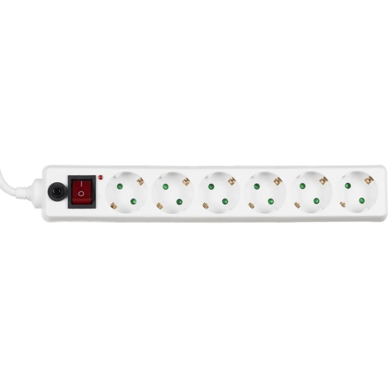 Сетевой фильтр BigTech CD6-1,8W15 (6р/1,8м/16А/3680 Вт 1,5мм белый)