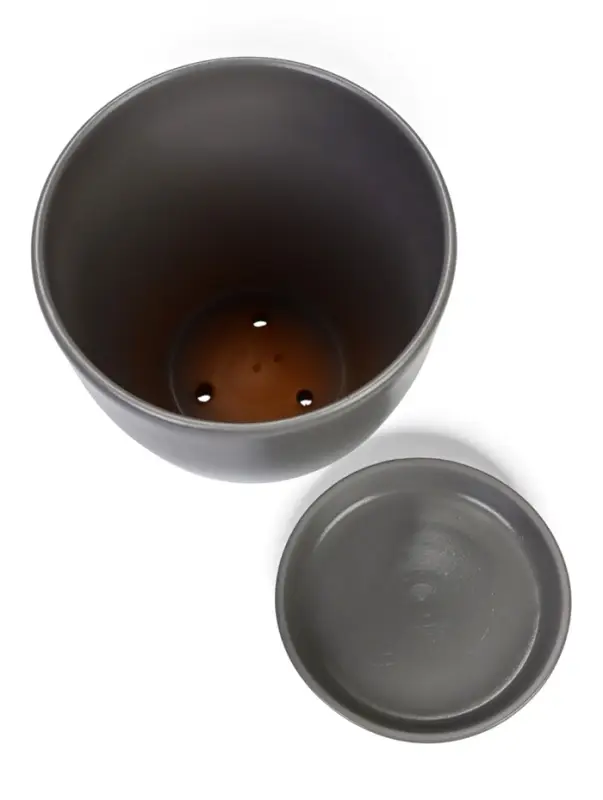 Горшок цветочный с поддоном 5 л, d122/h19,5 см серый керамика, Горшок цветочный с поддоном 5 л, d122/h19,5 см серый керамика, "Туман" (М)