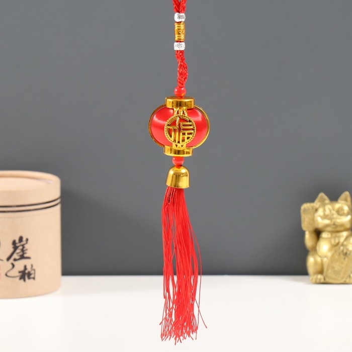 Подвеска пластик, текстиль Подвеска пластик, текстиль "Китайский фонарик с колокольчиком" 4х4х18 см