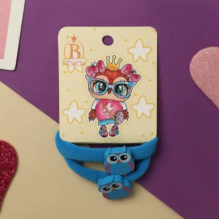 Резинка для волос  Резинка для волос "Мелодия" (набор 2 шт) совушка, 4 см, голубой