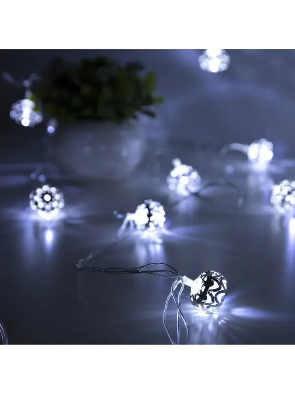 Гирлянда &laquo;Нить&raquo; 4 м с насадками &laquo;Шарик с орнаментом&raquo;, IP20, прозрачная нить, 20 LED, свечение белое, 8 режимов, 220 В