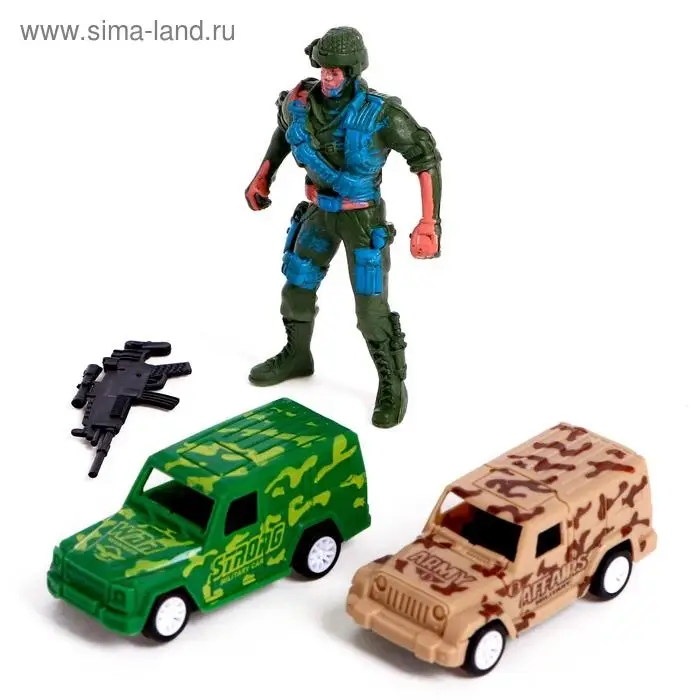 Набор игровой «День Победы», 2 машинки и 1 солдат, инерция, МИКС Набор игровой «День Победы», 2 машинки и 1 солдат, инерция, МИКС