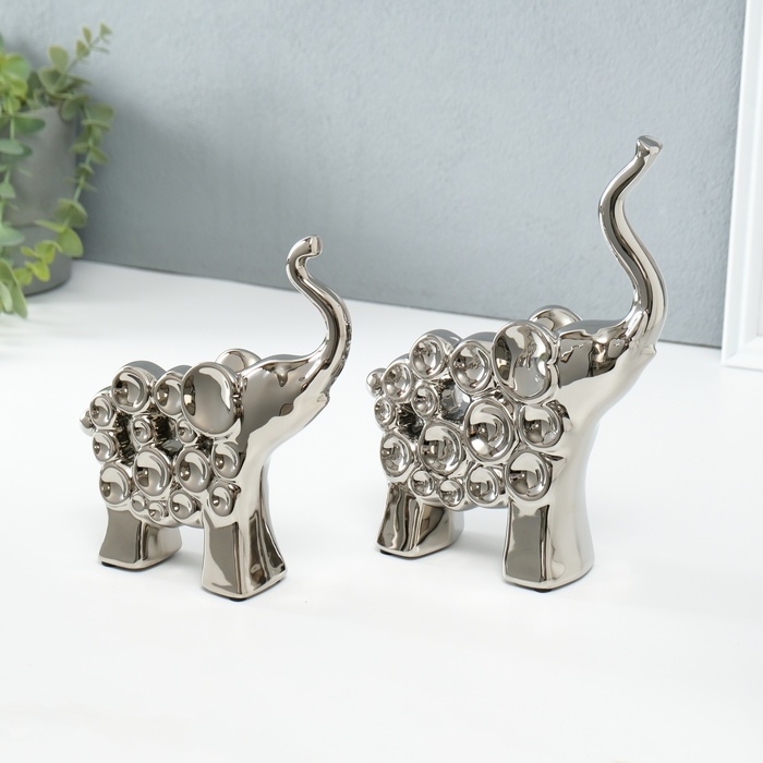 Сувенир керамика Сувенир керамика "Два слона - пузырьки" серебро набор 2 шт 4х17х18 5х16,5х22 см