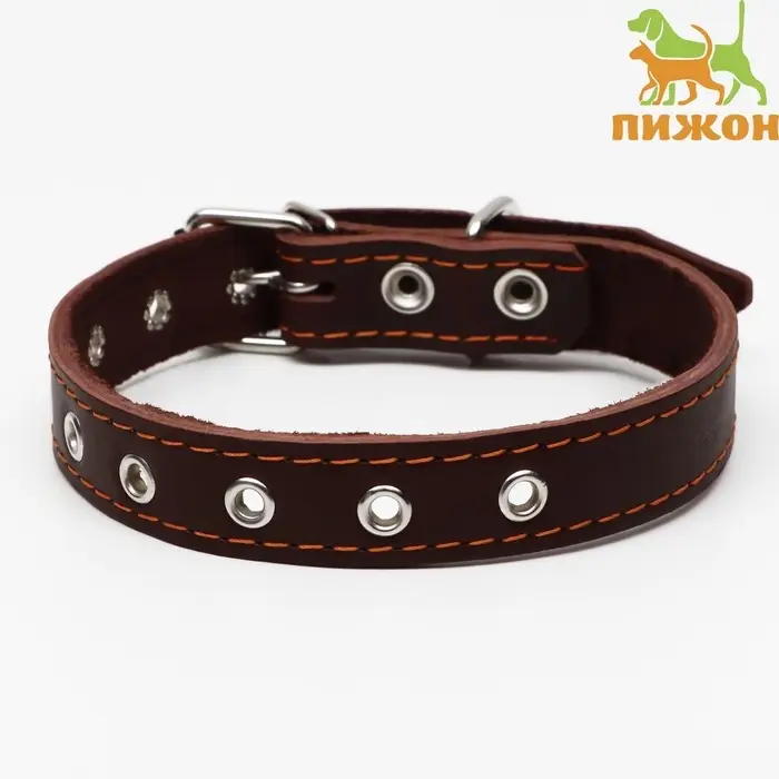 Ошейник однослойный, безразмерный, 56&times;2.5 см, ОШ 17-44 см, кожа, коричневый