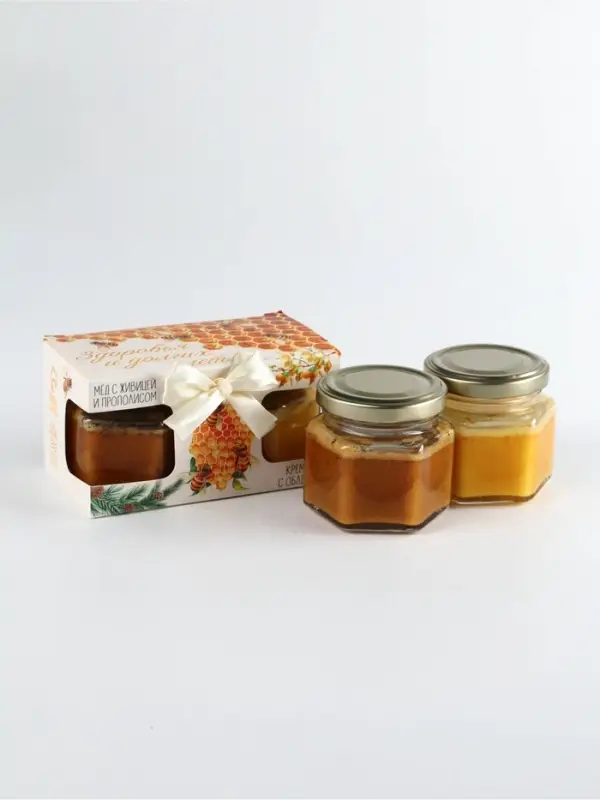Набор с крем-мёдом, мёдом Набор с крем-мёдом, мёдом "Здоровья и долгих лет", 120 гр х 2 шт
