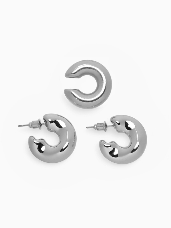 Набор серьги и каффы 3 шт «Бублик» капли, цвет серебро