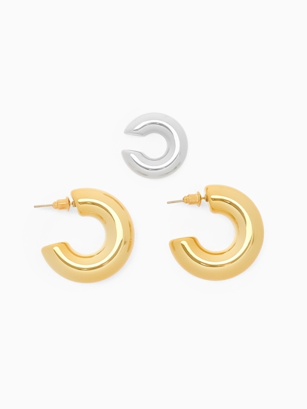 Набор серьги и каффы 3 шт. «Бублик» кольца, цвет серебро в золоте