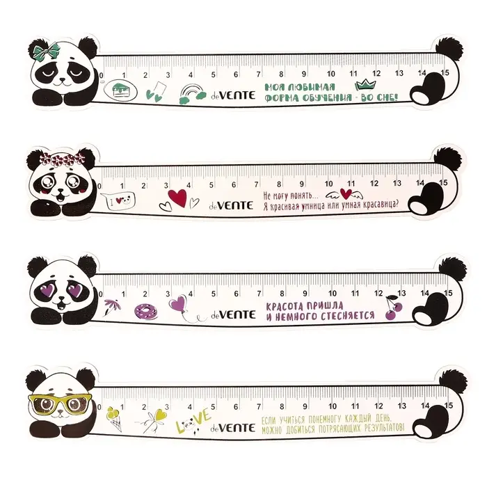 Линейка 15 см, deVENTE, фигурная PANDA, микс - 4 вида, гибкая Линейка 15 см, deVENTE, фигурная PANDA, микс - 4 вида, гибкая