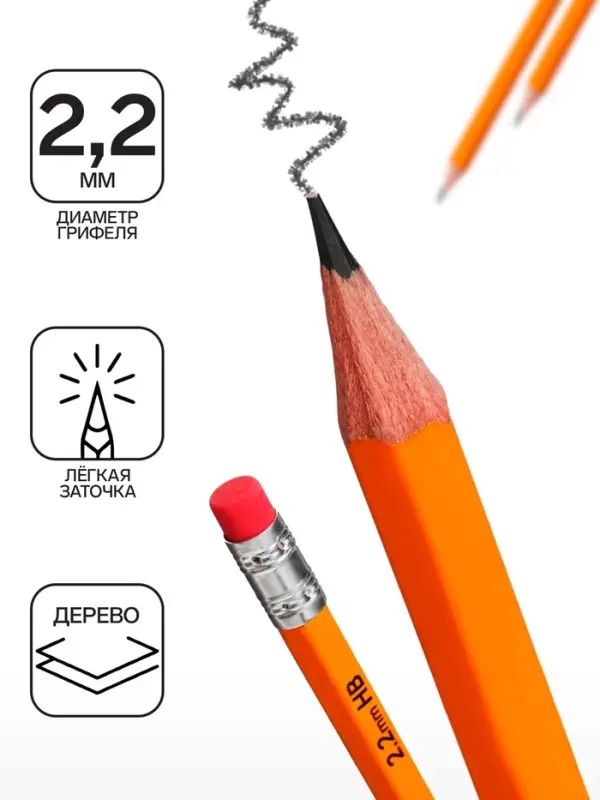 Карандаш чернографитный ErichKrause. Amber 101, НВ, с ластиком, шестигранный