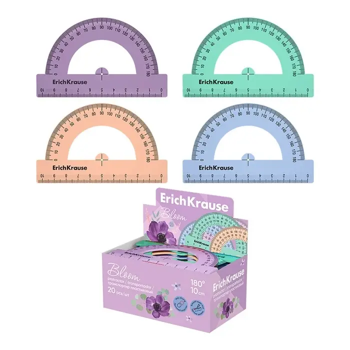 Транспортир 180°/10см, ErichKrause, Pastel Bloom, микс Транспортир 180°/10см, ErichKrause, Pastel Bloom, микс