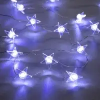 Гирлянда &laquo;Нить&raquo; 2 м, роса с насадками &laquo;Звезда&raquo;, IP20, серебристая нить, 20 LED, свечение белое, 2 режима, ААх2