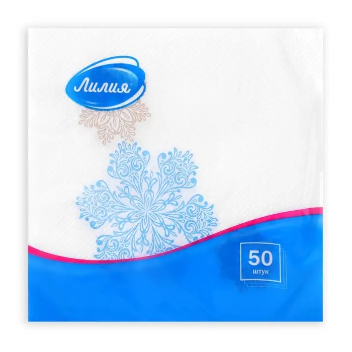 Новогодние салфетки бумажные Лилия «Вальс снежинок», 1 слой, 24х24 см, 50 шт
