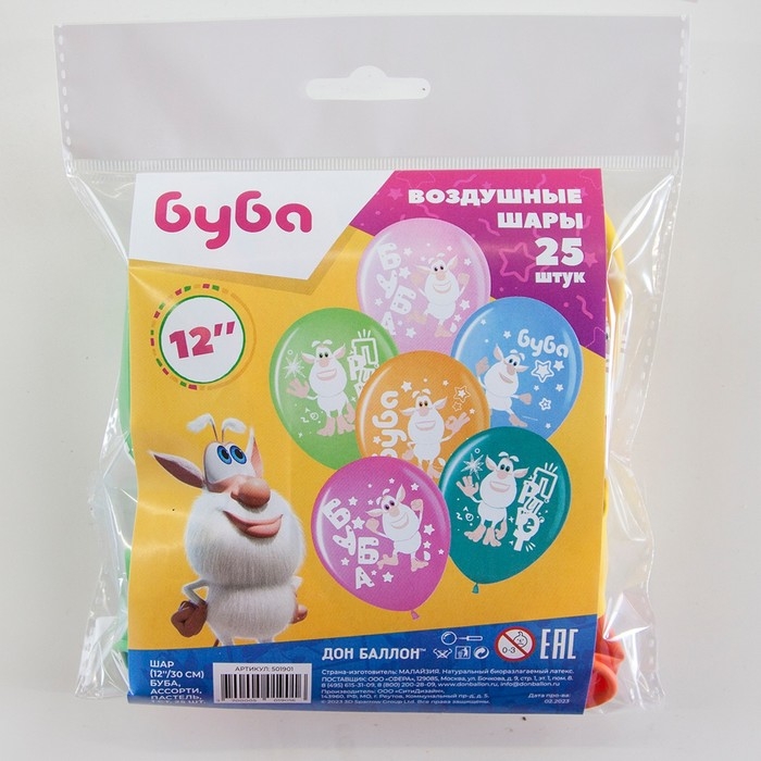 Шар латексный 12 Шар латексный 12" «Буба», пастель, 1-сторонний, набор 25 шт., МИКС