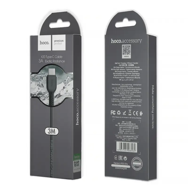 Кабель USB на Type-C 3M X20 HOCO черный