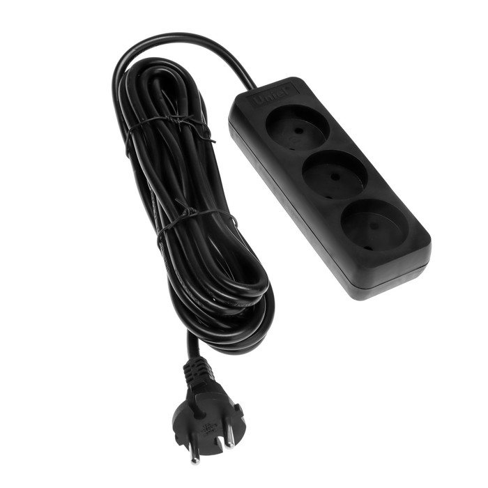 Удлинитель Uniel Standart, 3 розетки, 5 м, 10 А, 2500 Вт, без з/к, черный Удлинитель Uniel Standart, 3 розетки, 5 м, 10 А, 2500 Вт, без з/к, черный