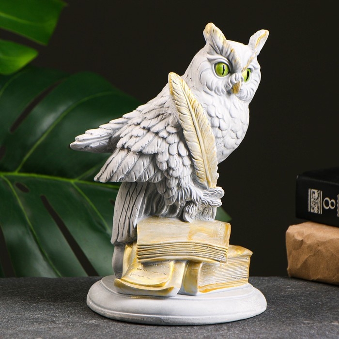 Фигура Фигура "Филин на книгах большой" серый, 21х15х13см